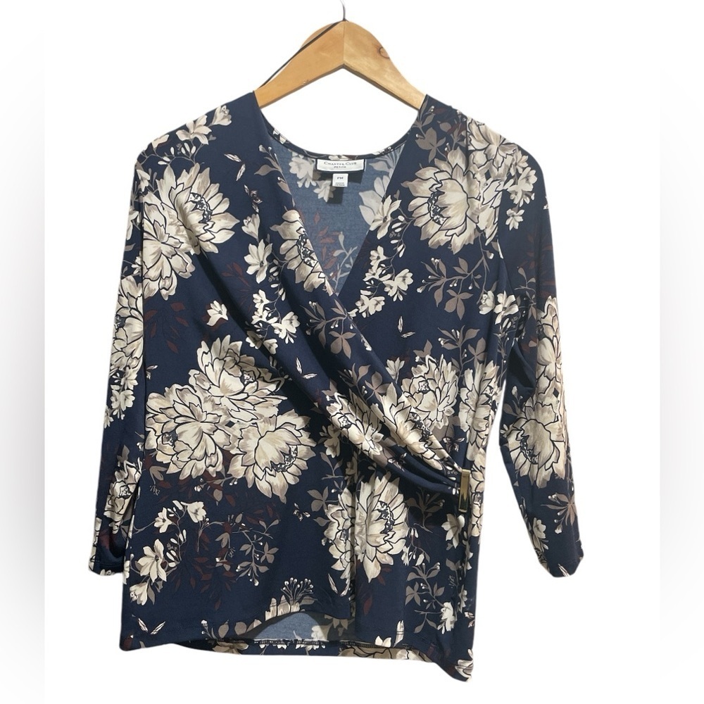 Charter Club Petite Floral Wrap Blouse Top Size Medium